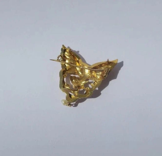 Pendentif Broche-pendentif chimère 1900 en or jaune et perles 58 Facettes