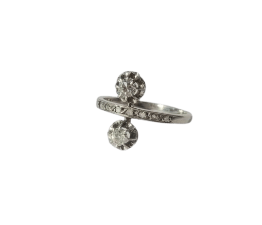 Bague 50 Belle Époque - Bague Toi et Moi en or blanc, platine et diamants 58 Facettes