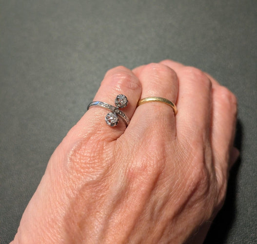 Bague 50 Belle Époque - Bague Toi et Moi en or blanc, platine et diamants 58 Facettes