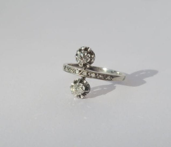 Bague 50 Belle Époque - Bague Toi et Moi en or blanc, platine et diamants 58 Facettes