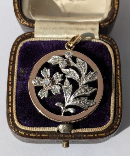 Pendentif Art nouveau - Pendentif fleur en or rose 18 ct et diamants 58 Facettes
