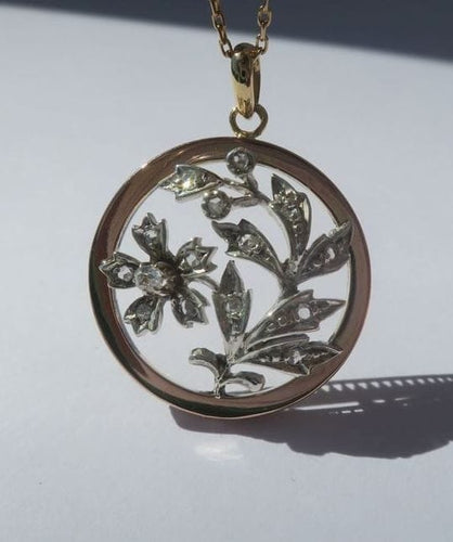 Pendentif Art nouveau - Pendentif fleur en or rose 18 ct et diamants 58 Facettes
