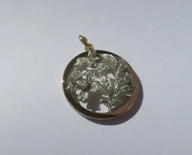 Pendentif Art nouveau - Pendentif fleur en or rose 18 ct et diamants 58 Facettes
