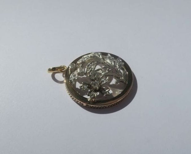 Pendentif Art nouveau - Pendentif fleur en or rose 18 ct et diamants 58 Facettes