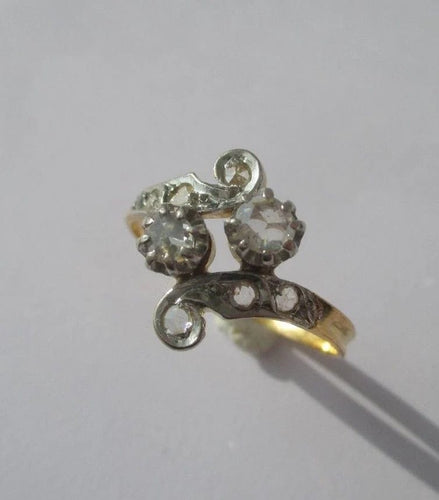 Bague 58 Toi et Moi XIXe - Bague en or jaune, platine et diamants 58 Facettes