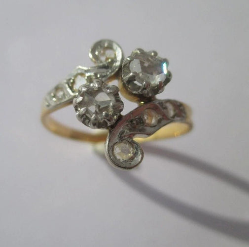 Bague 58 Toi et Moi XIXe - Bague en or jaune, platine et diamants 58 Facettes