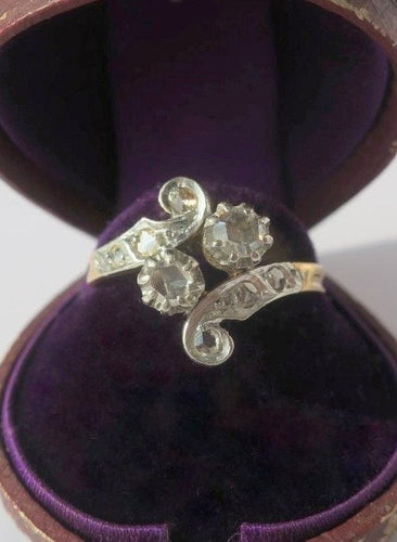 Bague 58 Toi et Moi XIXe - Bague en or jaune, platine et diamants 58 Facettes