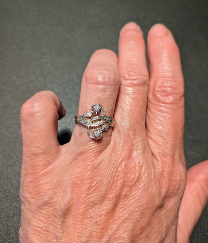 Bague 54 Toi et Moi - Bague 1900 en or jaune, platine et diamants 58 Facettes