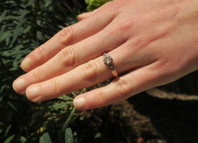 Bague 55 Art Nouveau - Bague solitaire en or rose, platine et diamants 58 Facettes