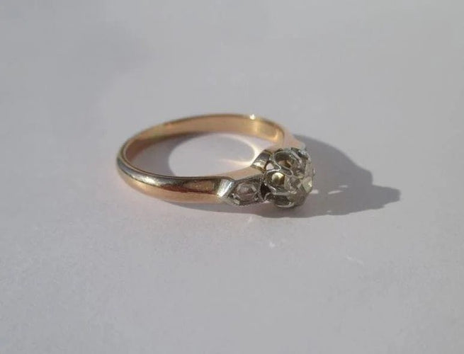 Bague 55 Art Nouveau - Bague solitaire en or rose, platine et diamants 58 Facettes