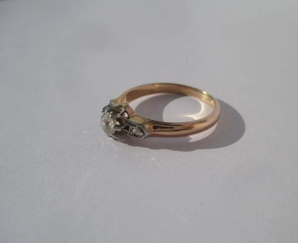 Bague 55 Art Nouveau - Bague solitaire en or rose, platine et diamants 58 Facettes