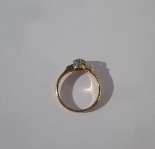 Bague 55 Art Nouveau - Bague solitaire en or rose, platine et diamants 58 Facettes