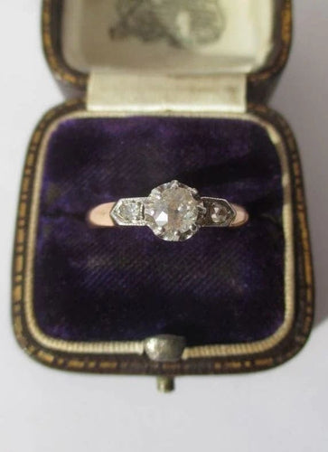 Bague 55 Art Nouveau - Bague solitaire en or rose, platine et diamants 58 Facettes