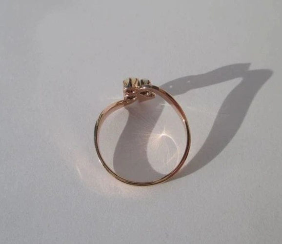 Bague 53.5 Bague XIXe trèfle en or rose, perles fines et diamants 58 Facettes