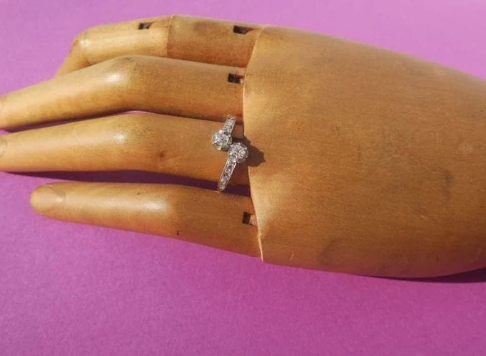 Bague 52 Belle Époque - Bague Toi et Moi en or rose, platine et diamants 58 Facettes