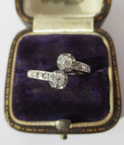 Bague 52 Belle Époque - Bague Toi et Moi en or rose, platine et diamants 58 Facettes