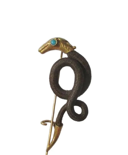 Broche Broche serpent XIXe en cheveux, or rose et turquoise 58 Facettes