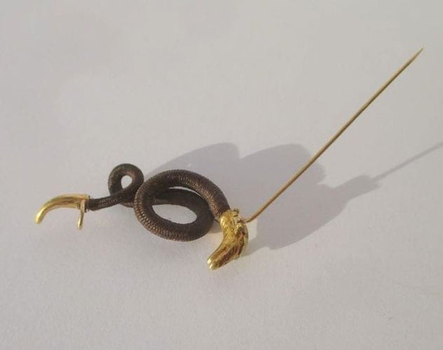 Broche Broche serpent XIXe en cheveux, or rose et turquoise 58 Facettes