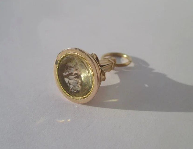 Pendentif Pendentif sceau - Citrine chiffrée MR en or rose 18 carats 58 Facettes