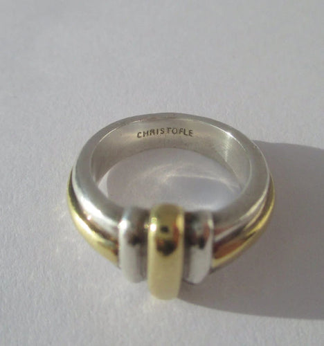 Bague 47 Christofle - Bague jonc godrons en or 18 carats et argent 58 Facettes