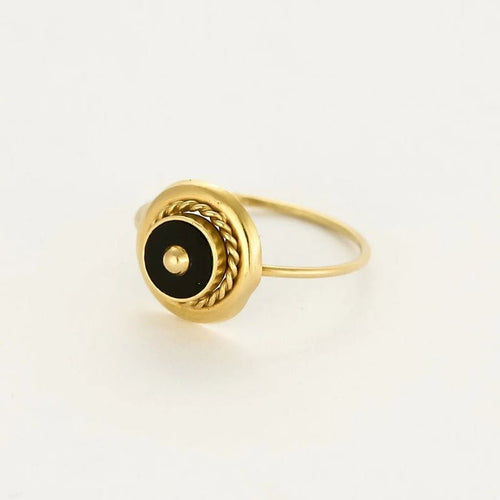 Bague 56 Bague vintage en or jaune 18K et onyx 58 Facettes