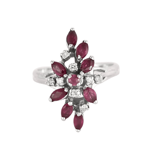 Bague 56 Bague Panier vintage en or blanc, diamants et rubis 58 Facettes