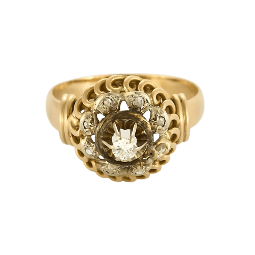 Bague 54 Bague ancienne en or jaune 18K et diamants 58 Facettes