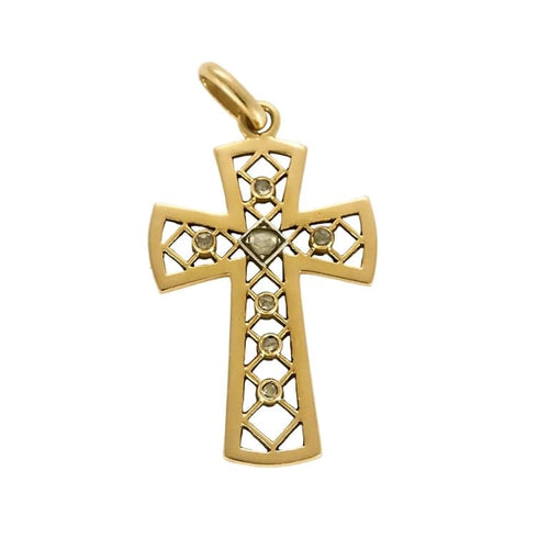 Pendentif Pendentif croix ancienne en or jaune 18 carats et diamants 58 Facettes