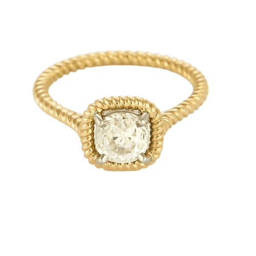 Bague 51 Solitaire torsadé - Bague en or jaune 18k et platine, diamant taille ancienne 1,01 ct 58 Facettes
