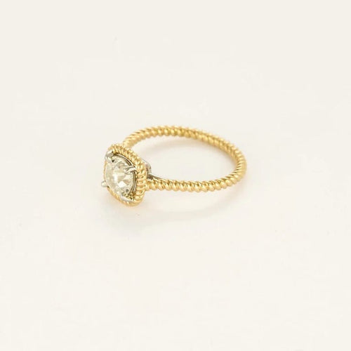 Bague 51 Solitaire torsadé - Bague en or jaune 18k et platine, diamant taille ancienne 1,01 ct 58 Facettes