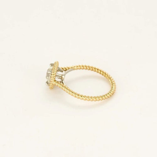 Bague 51 Solitaire torsadé - Bague en or jaune 18k et platine, diamant taille ancienne 1,01 ct 58 Facettes