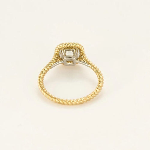 Bague 51 Solitaire torsadé - Bague en or jaune 18k et platine, diamant taille ancienne 1,01 ct 58 Facettes