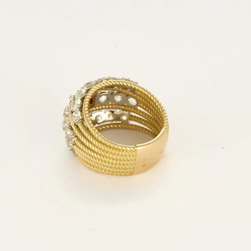 Bague 51.5 Bague large en or jaune 18k et platine, citrine madère et diamants 58 Facettes