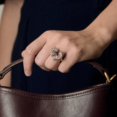Bague 55.5 Orchidée - Bague en or rose 18k avec diamants et rubis 58 Facettes
