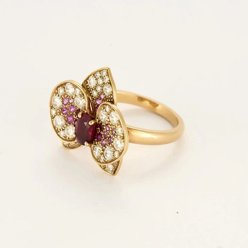 Bague 55.5 Orchidée - Bague en or rose 18k avec diamants et rubis 58 Facettes
