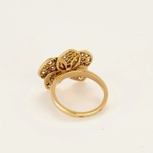 Bague 55.5 Orchidée - Bague en or rose 18k avec diamants et rubis 58 Facettes