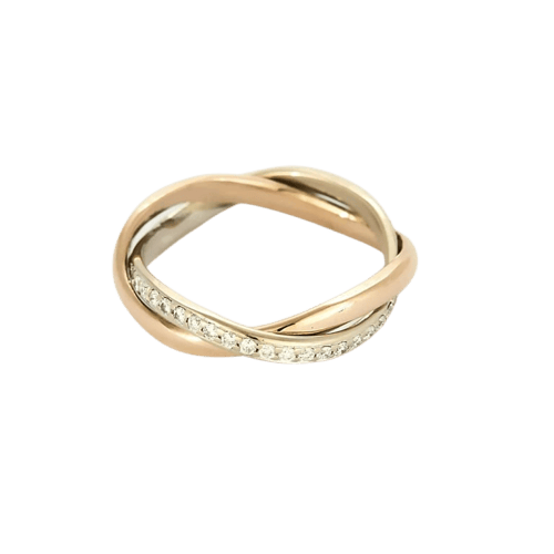 Bague 53 Poiray Tresse - Bague bicolore en or rose et or blanc, diamants 58 Facettes