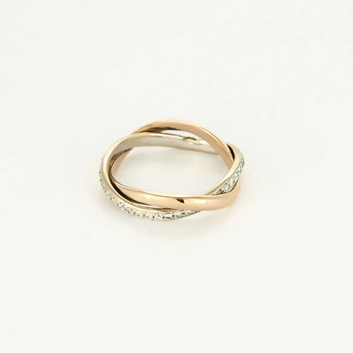 Bague 53 Poiray Tresse - Bague bicolore en or rose et or blanc, diamants 58 Facettes