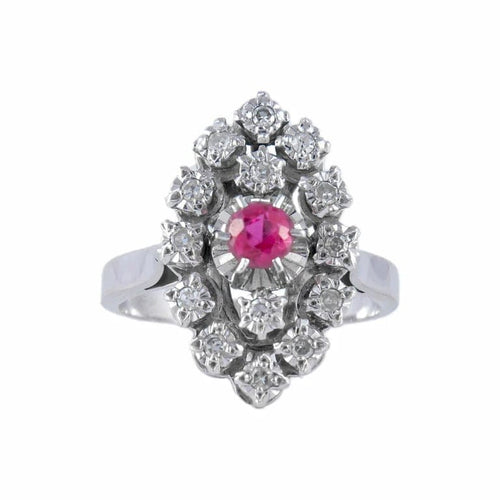 Bague 50 Bague marquise en or blanc 18K avec diamants et pierre rose 58 Facettes P3L14