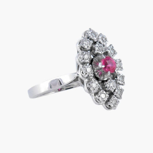 Bague 50 Bague marquise en or blanc 18K avec diamants et pierre rose 58 Facettes P3L14