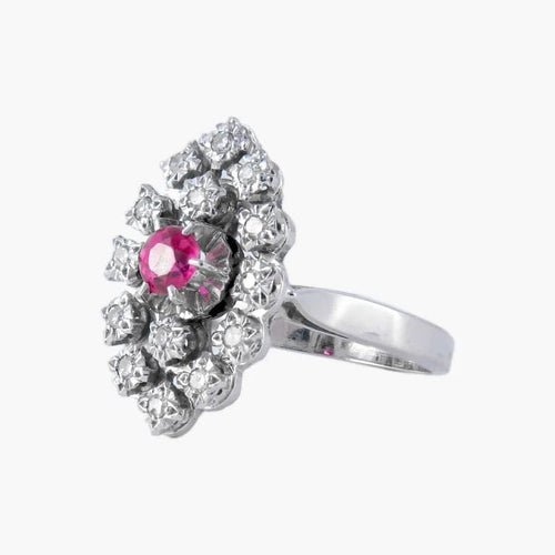 Bague 50 Bague marquise en or blanc 18K avec diamants et pierre rose 58 Facettes P3L14