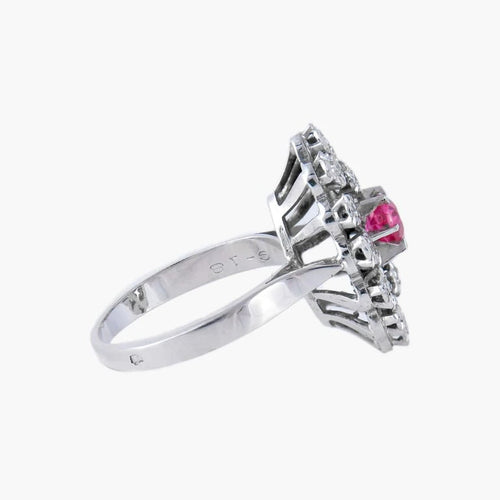 Bague 50 Bague marquise en or blanc 18K avec diamants et pierre rose 58 Facettes P3L14