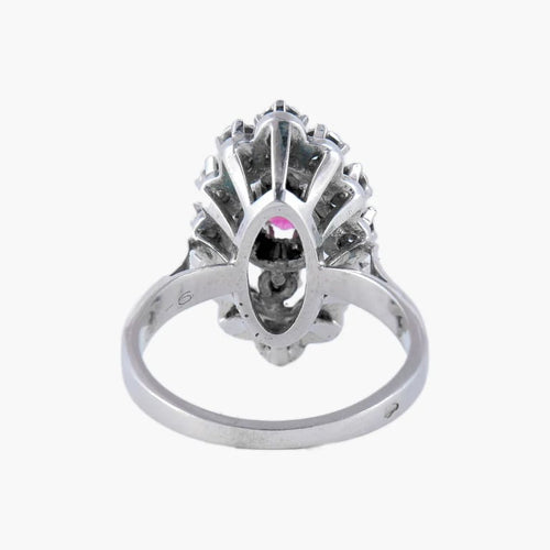 Bague 50 Bague marquise en or blanc 18K avec diamants et pierre rose 58 Facettes P3L14