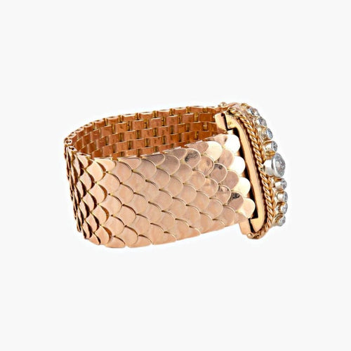 Bracelet Bracelet manchette années 1930 en or rose 18K et diamants 58 Facettes P2L11