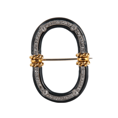 Broche Broche Napoléon III en or jaune, platine, onyx et diamants 58 Facettes P5L6