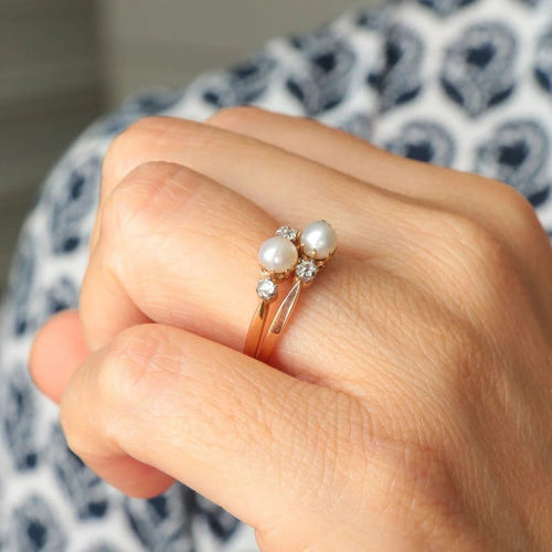 Bague 53 Bague Toi & Moi en or rose 18 carats, perles et diamants 58 Facettes P6L4