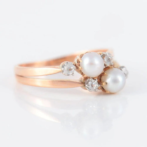 Bague 53 Bague Toi & Moi en or rose 18 carats, perles et diamants 58 Facettes P6L4