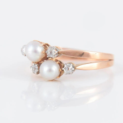 Bague 53 Bague Toi & Moi en or rose 18 carats, perles et diamants 58 Facettes P6L4