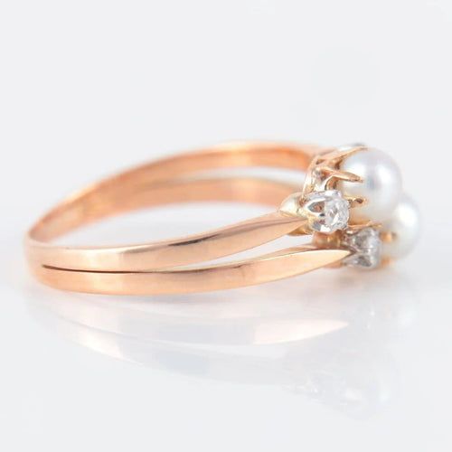 Bague 53 Bague Toi & Moi en or rose 18 carats, perles et diamants 58 Facettes P6L4