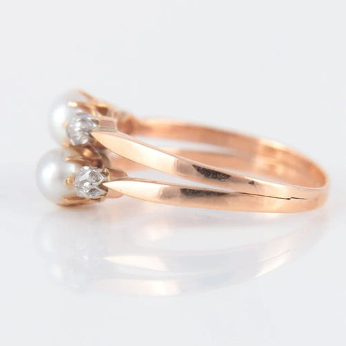 Bague 53 Bague Toi & Moi en or rose 18 carats, perles et diamants 58 Facettes P6L4